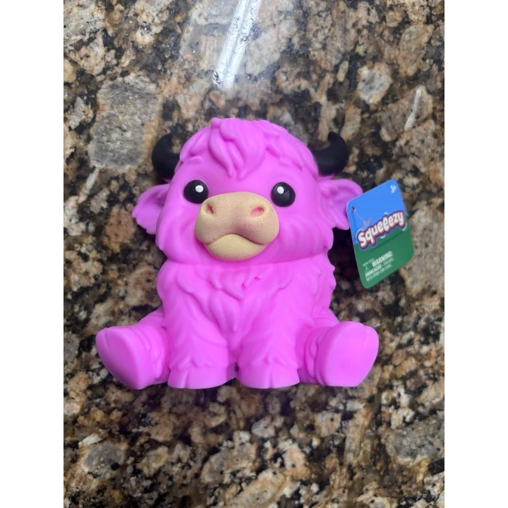 Sunny Days Squeeezy Highland Cow - Squishy Fidget Toy - Pink - NEW